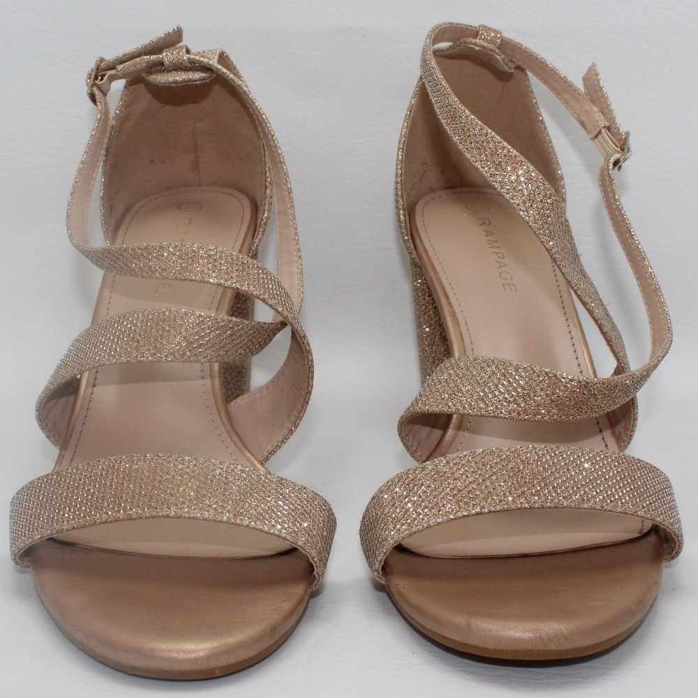 Rampage Nell-26L Rose‎ Gold Glitter Block Heel Strappy Sandals Womens 11